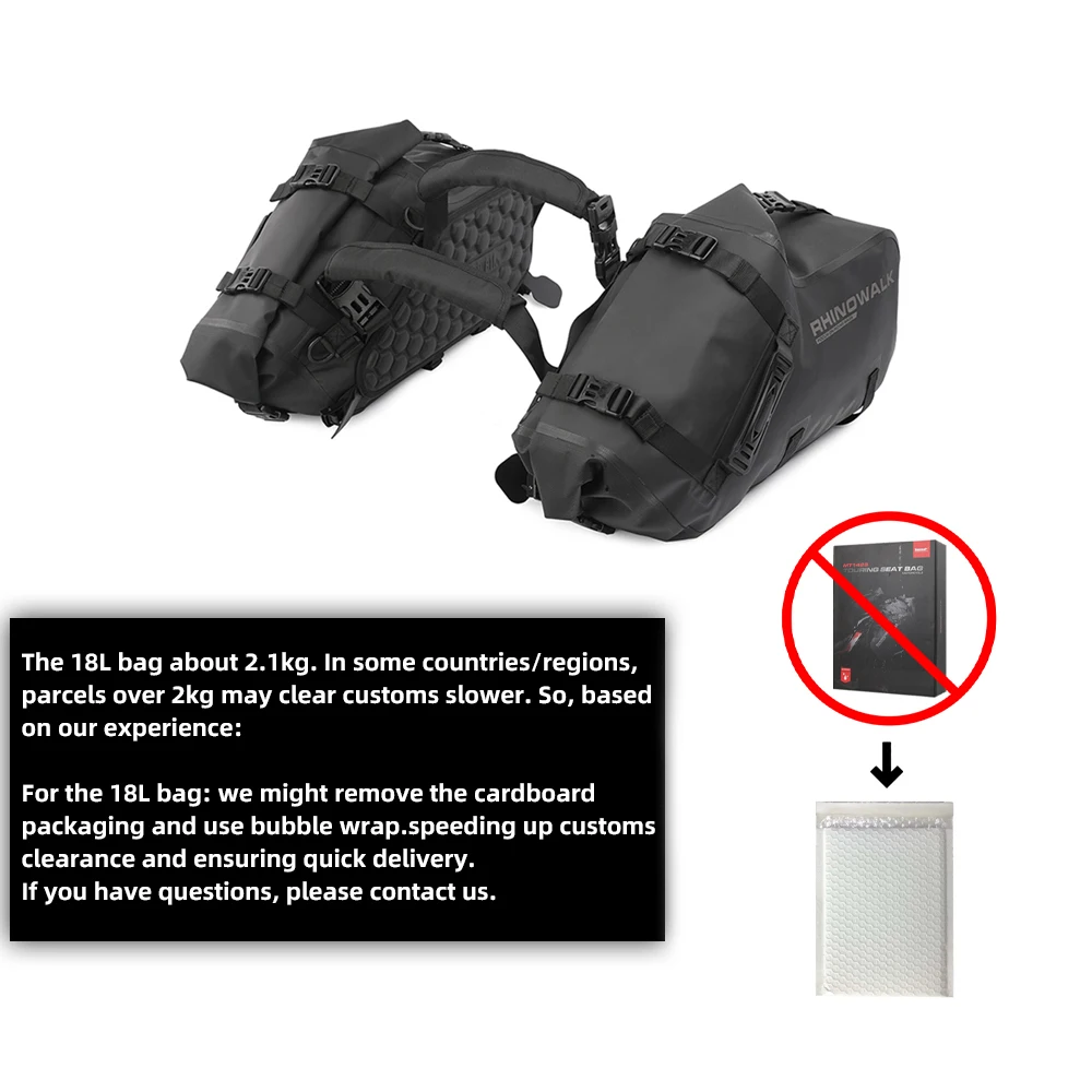 Rhinowalk Motorcycle Side Bag 18L Waterproof Motor Saddlebag Tail Bag Universal Motorbike Riding Side Storage Luggage 2 Pcs