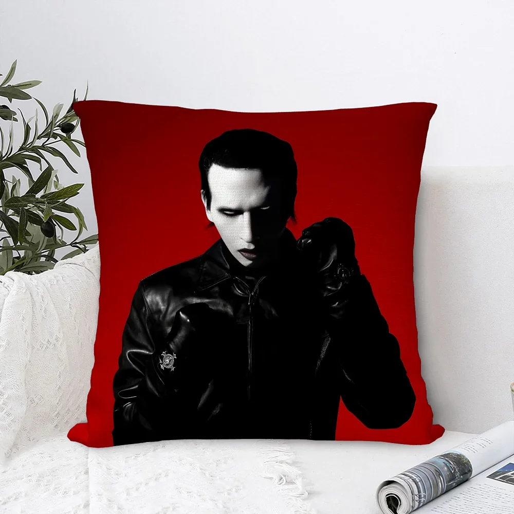 Chanteur m-marilyn Manson taie d'oreiller canapé décoratif maison Double face impression peluche carré jeter taies d'oreiller coussin décor couverture