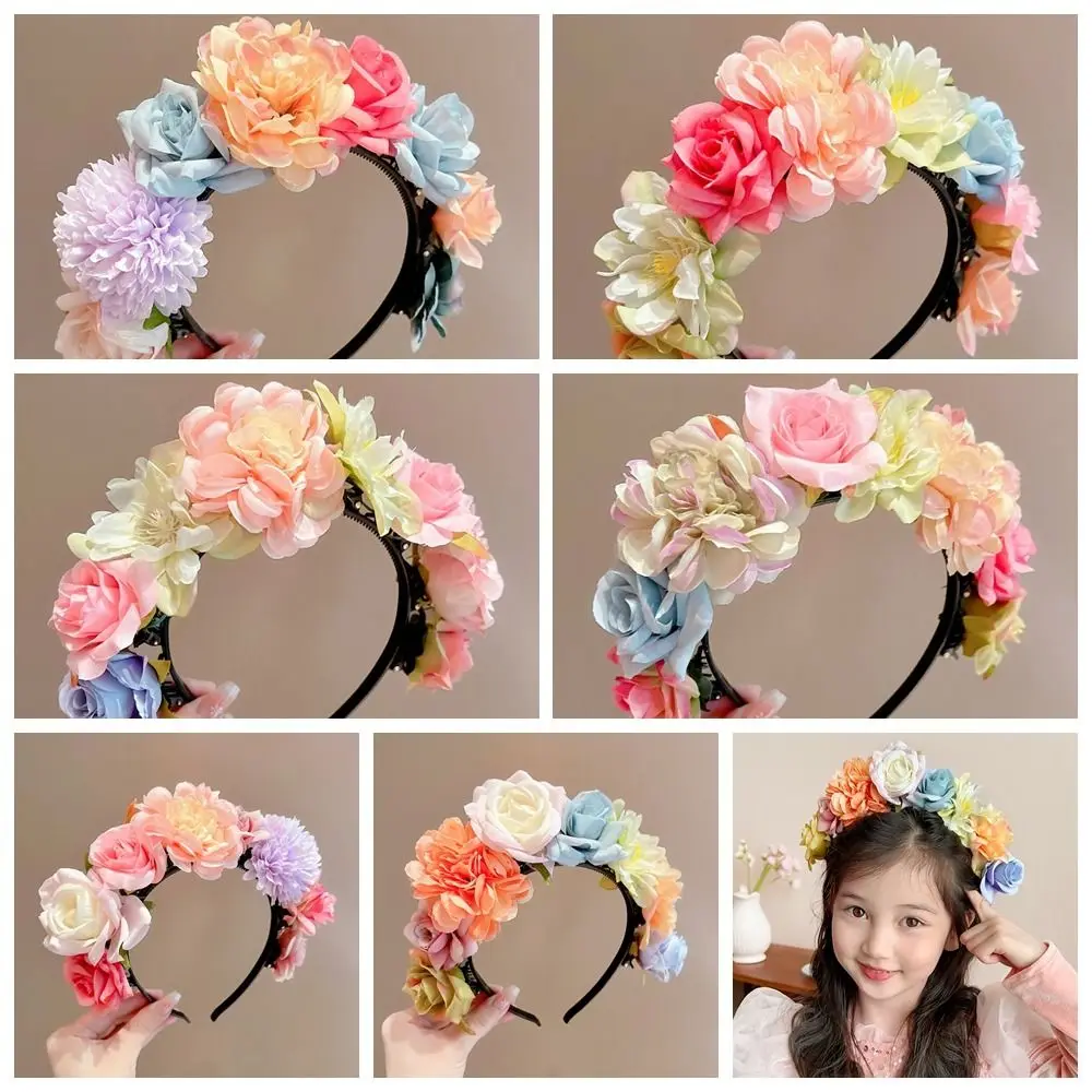 Exquisite Simulation Flower Floral Garland Colorful Hair Hoop Children Flower Headband Headress Headwear Bridal Crown Photograph