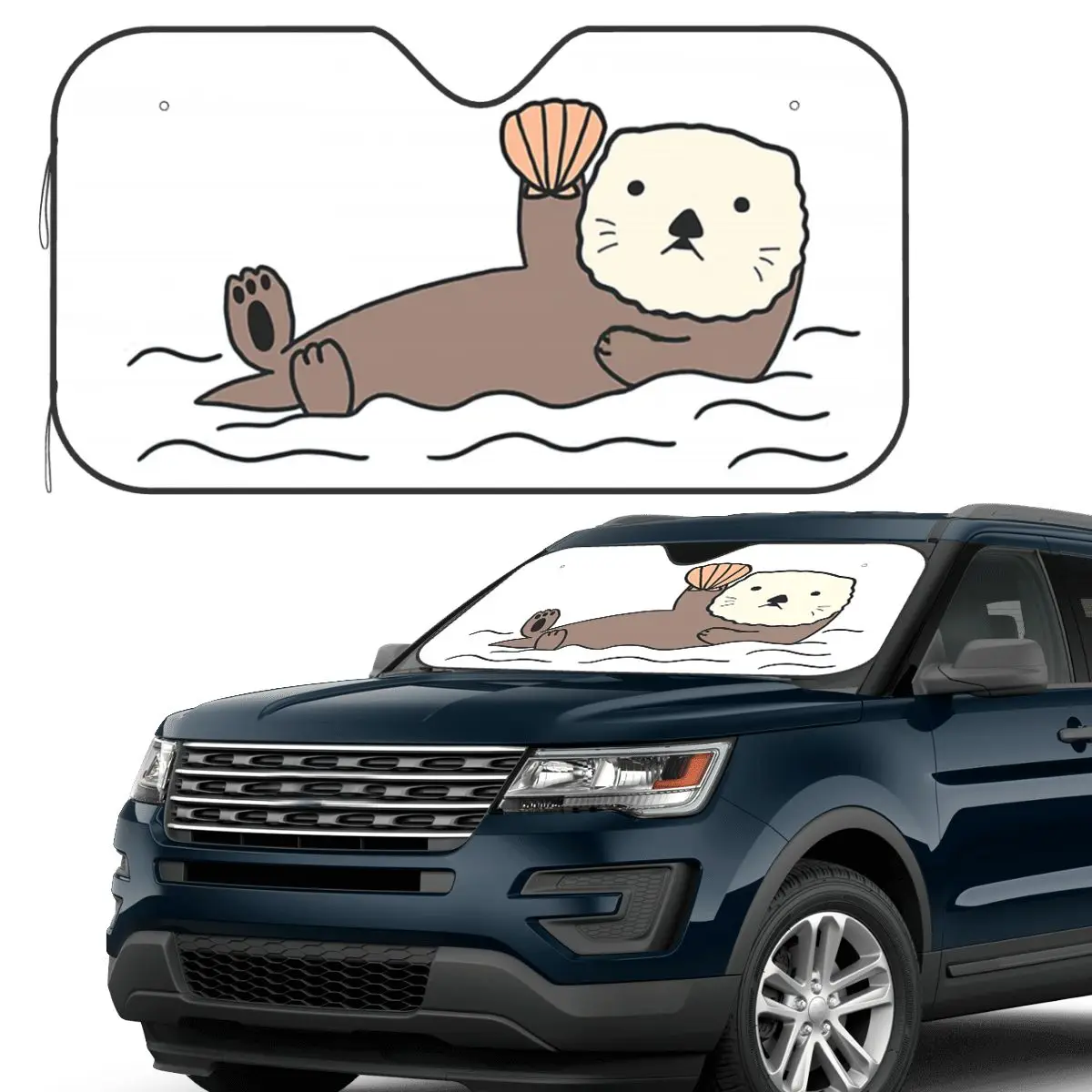 

Cute Sea Otter Bucket Hat40 Sunshade Windscreen Car Front Windshield Window Sun Visor Accessories Covers