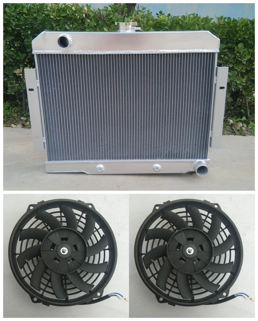 

3 Row Aluminum Radiator + Fan*2 For JEEP 1972-1986 CJ GM Chevy Config CONVERSION 1973 1974 1975 76 77 78 79 1980 81 82 83 84 85
