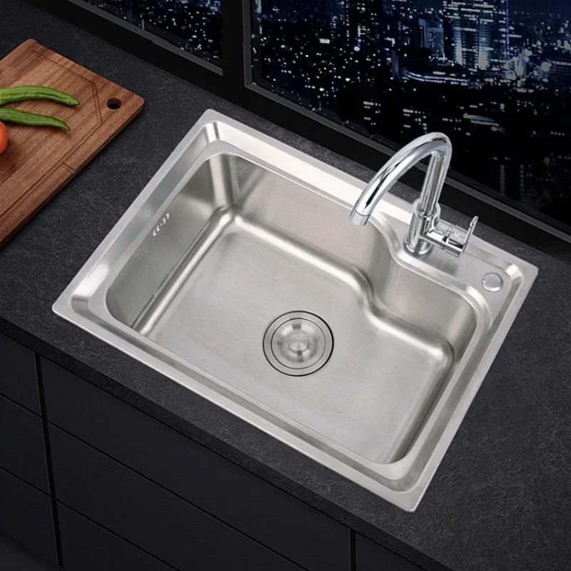 Thickened 304 Stainless Steel Sinks Kitchen Sink Single Sink Basin Sink Single Large Single Slot Set