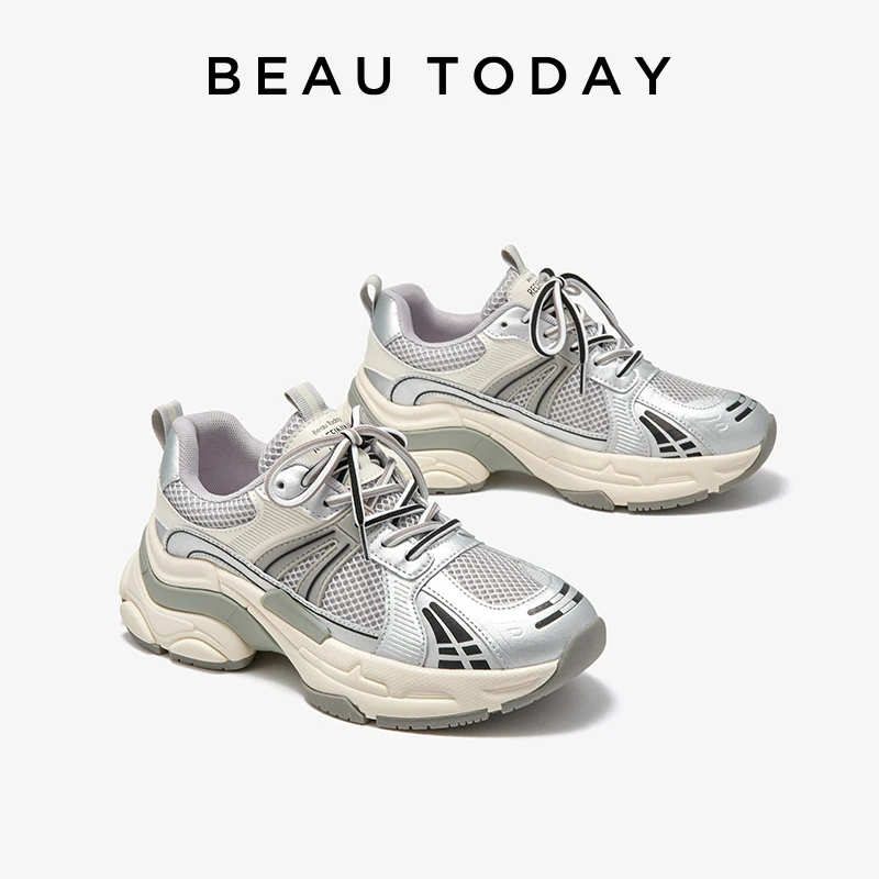 

BEAUTODAY Fashion Sneakers Women Synthetic Leather Mixed Colors Thick Sole Lace-up Breathable Ladies Sports Shoes Handmade 29313