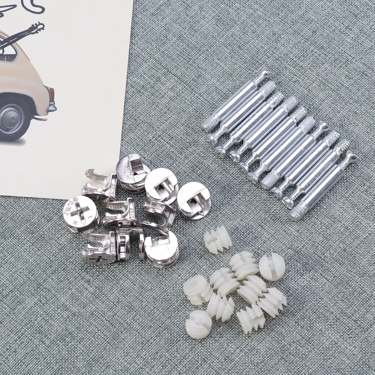 

10 set Furniture Connectors Cam Fittings Pre-Inserted Nuts Dowels Sturdy Self-Tapping Screws For Wood Cabinet Drawer Side