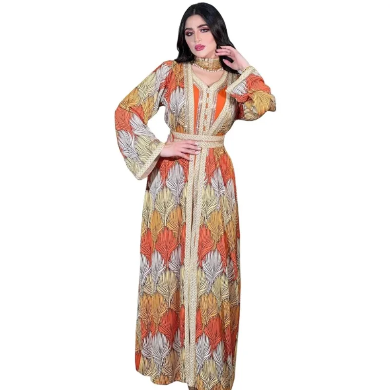 

Women Eid Muslim Abaya Ramadan Morocco Party Dresses Dubai Belt Abayas Kaftan Vestidos Arab Long Robe Flowers Loose Casual