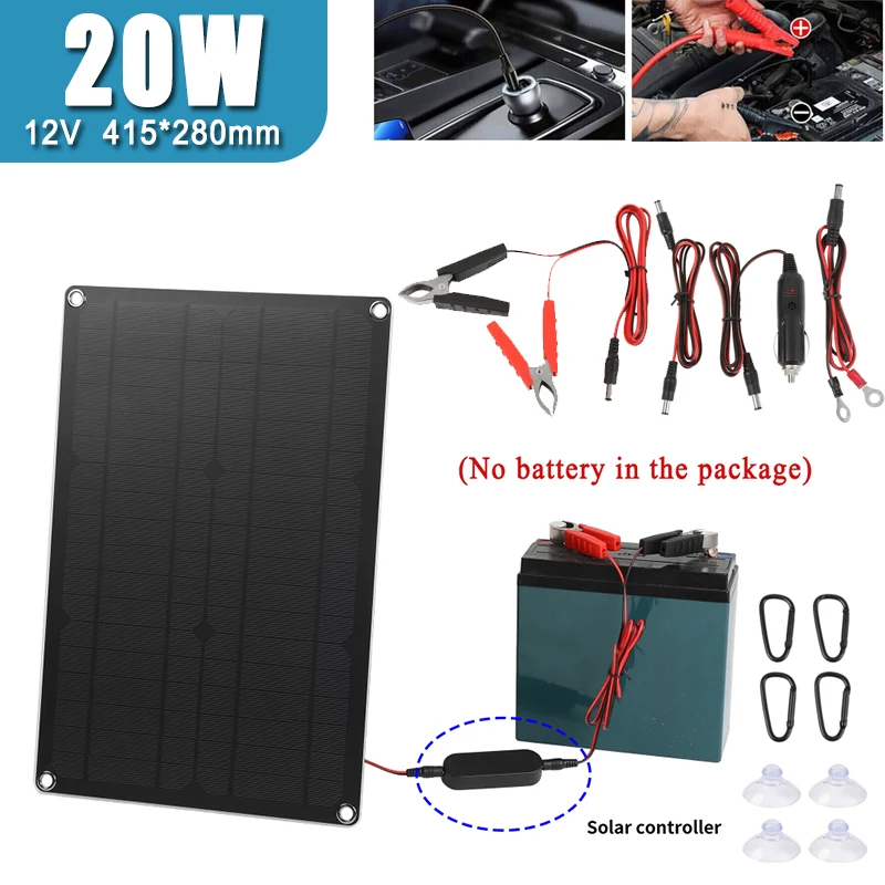 20W Solar Panel Kit Auto Caravan Boot Motorrad RV Batterie Erhaltungsladegerät Solarbetriebene Betreuer für 12V Blei-Säure-Batterie