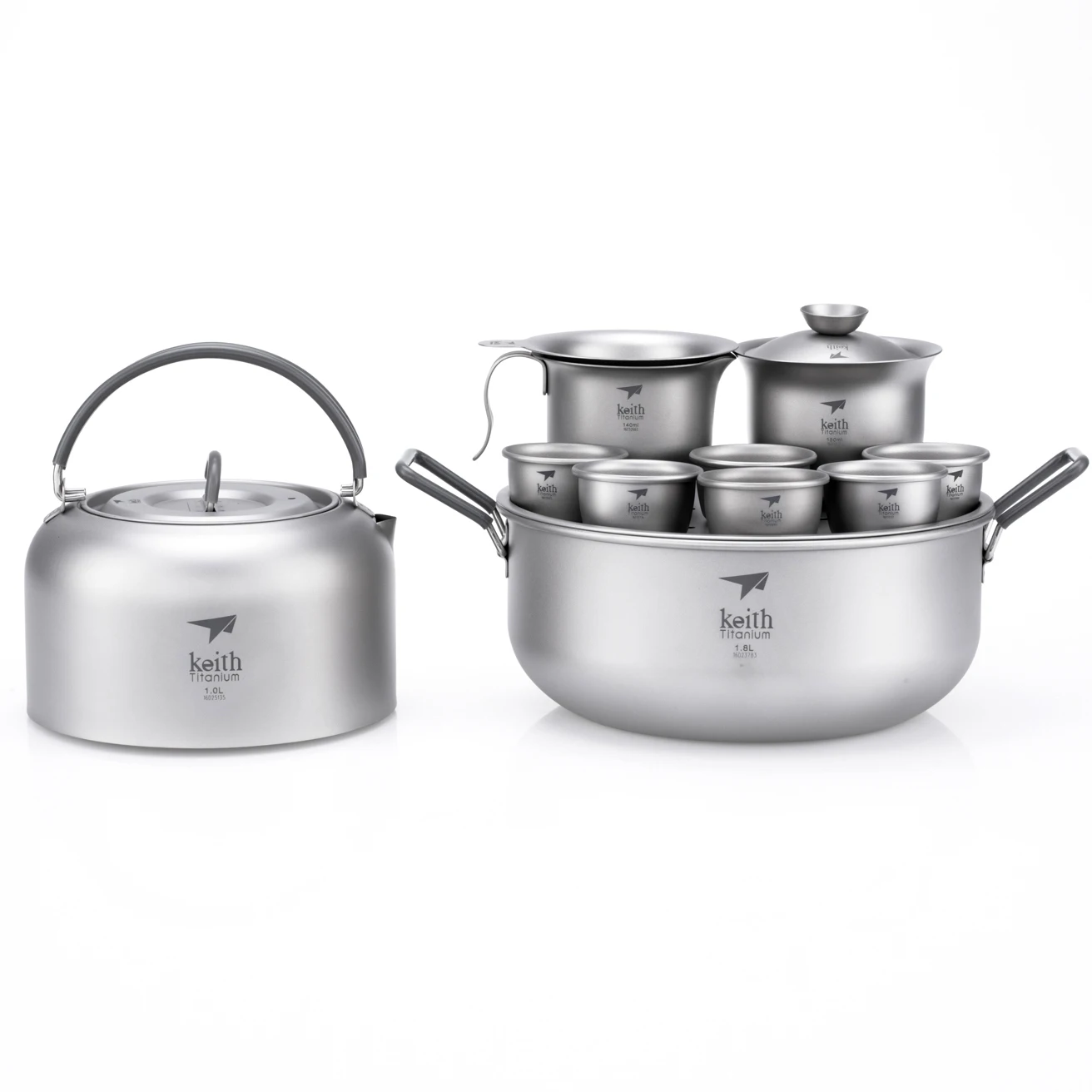 Keith Pure Titanium Tea Set Outdoor Camping Hiking Ultralight Portable KongFu Tea Set Ti3900