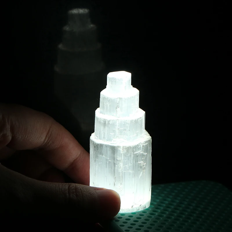 Natural Selenite Lamp White Gemstones Ice Berg Carved Lamp Crystal Ore Decor