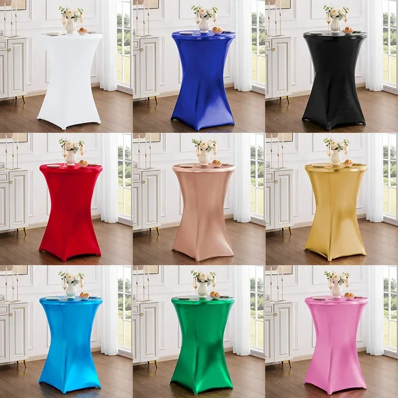 Stretch Spandex Round Cocktail Table Cover Elastic Fitted Highboy Tablecloth Bar Wedding Birthday Party Decor Solid Color