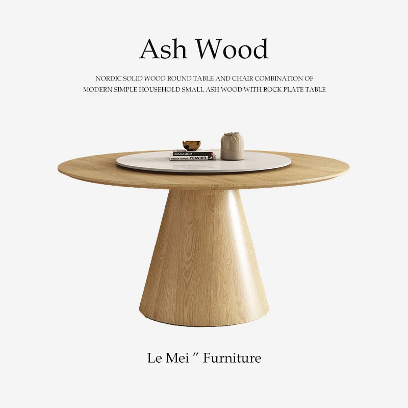 Dining room furniture Nordic solid wood round dining table chair combination modern simple household turntable with rock plate