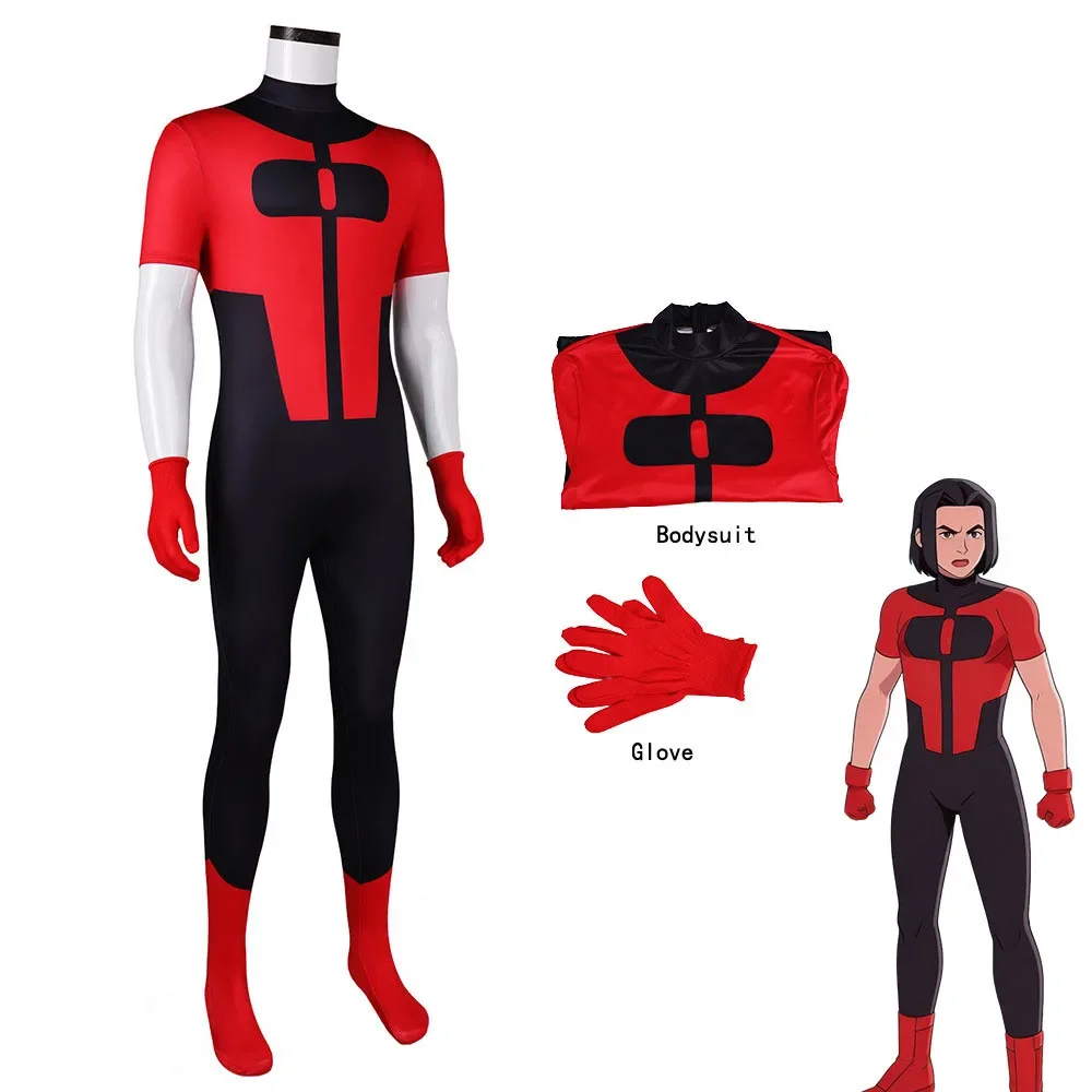 Disfraz de Cosplay de Anime Invincible Oliver Grayson, Traje Rojo y Negro con Antifaz a Juego, para Hombre, Ideal para Comic Con, Disponible en Stock
