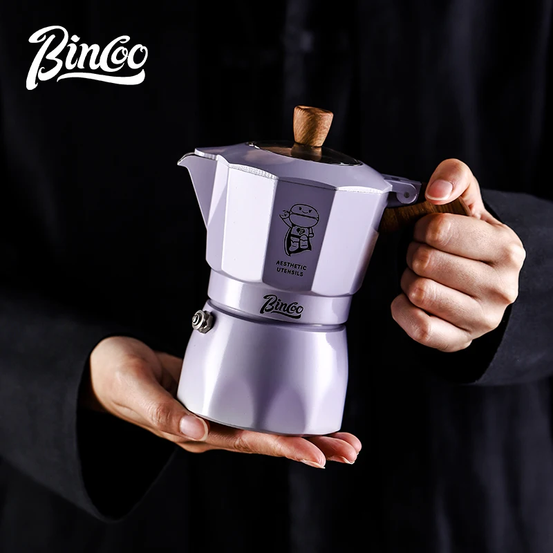 

Bincoo фиолетовая мока-горшок под давлением, ручная шлифовальная машина, комбинированный набор, двойная кастрюля для эспрессо, электрическая керамическая нагревательная основа, 220 В