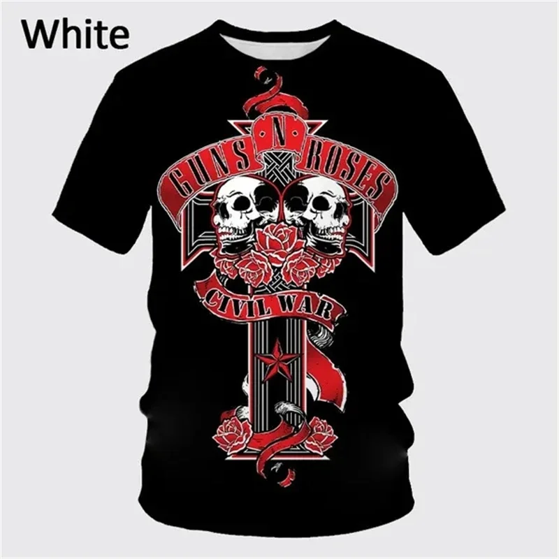 New Summer Guns Rose Rock Band 3D Printing T-shirt Men\'s Short Sleeve Fun Hip-hop Unisex Casual Fashion Sports T Shirt Punk Tops