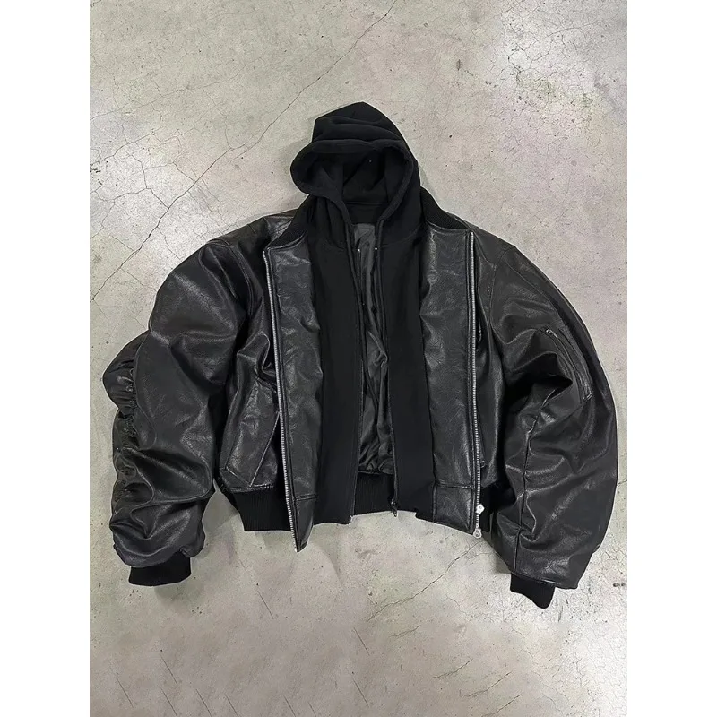 

Осенне-зимняя мужская одежда большого размера, крутая черная утолщенная теплая куртка из искусственной кожи для отдыха, мужская куртка с капюшоном, роскошная дизайнерская поддельная одежда 2