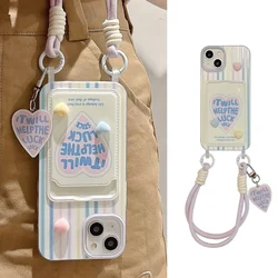 Colorful Stripe Card Bag 3D Love Phone Case For iPhone 15 14 Plus X XS XR 11 12 13 Pro Max Silicone Cases Cover