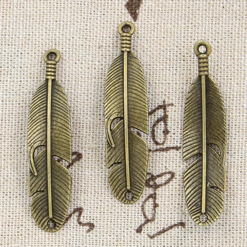 10pcs Charms Feather 45x11mm Handmade Craft Pendant Making fit,Vintage Tibetan Bronze Silver color,DIY For Bracelet Necklace