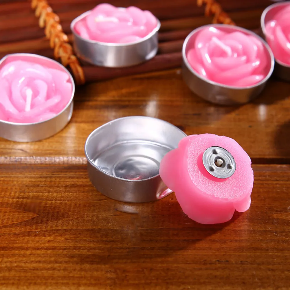 12Pcs Floating Rose Flower Candles Smokeless Unscented Paraffin Wax Romantic Ambience Wedding Table Decor Birthday Shower