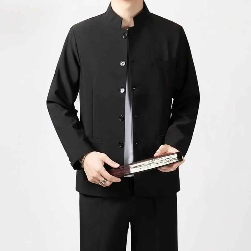 

Осенний новый мужской однотонный пиджак с длинными рукавами, китайский ретро-модный тренд, простые повседневные свободные нишевые мужские топы 2025