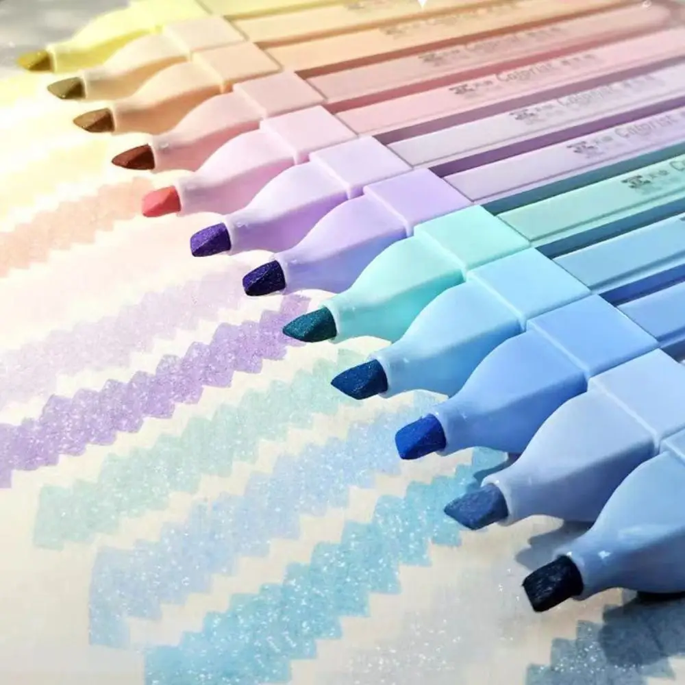 3PCS/Set Gradient Color Sparkling Highlighter Eye Protection Axe Tip Fluorescent Pen Stationery Graffiti Mark Key Points Pen
