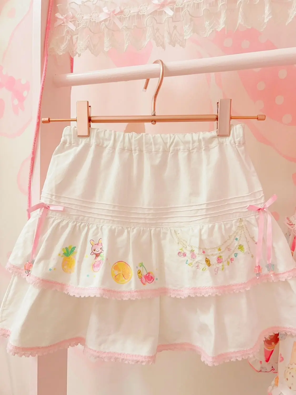 Japanese Cartoon Mp Lace Edge White Skirt Summer New Sweet Girl Daughter Clothing Cute Core Mini Skirt Cake Y2k Tutu Skirt