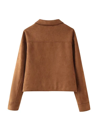 Imagen 2 del producto Chaqueta marrón ajustada para mujer, versátil, informal, estilo americano, de alta gama, otoño e invierno, 2024