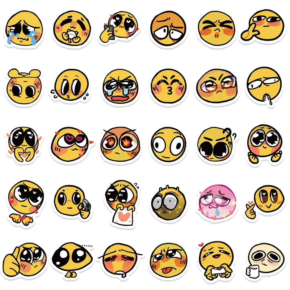 50Pcs Cute Smiling Faces Cartoon Funny Sticker Kawaii Creative Waterproof Decal for Laptop Luggage DIY Child Phone Stationery