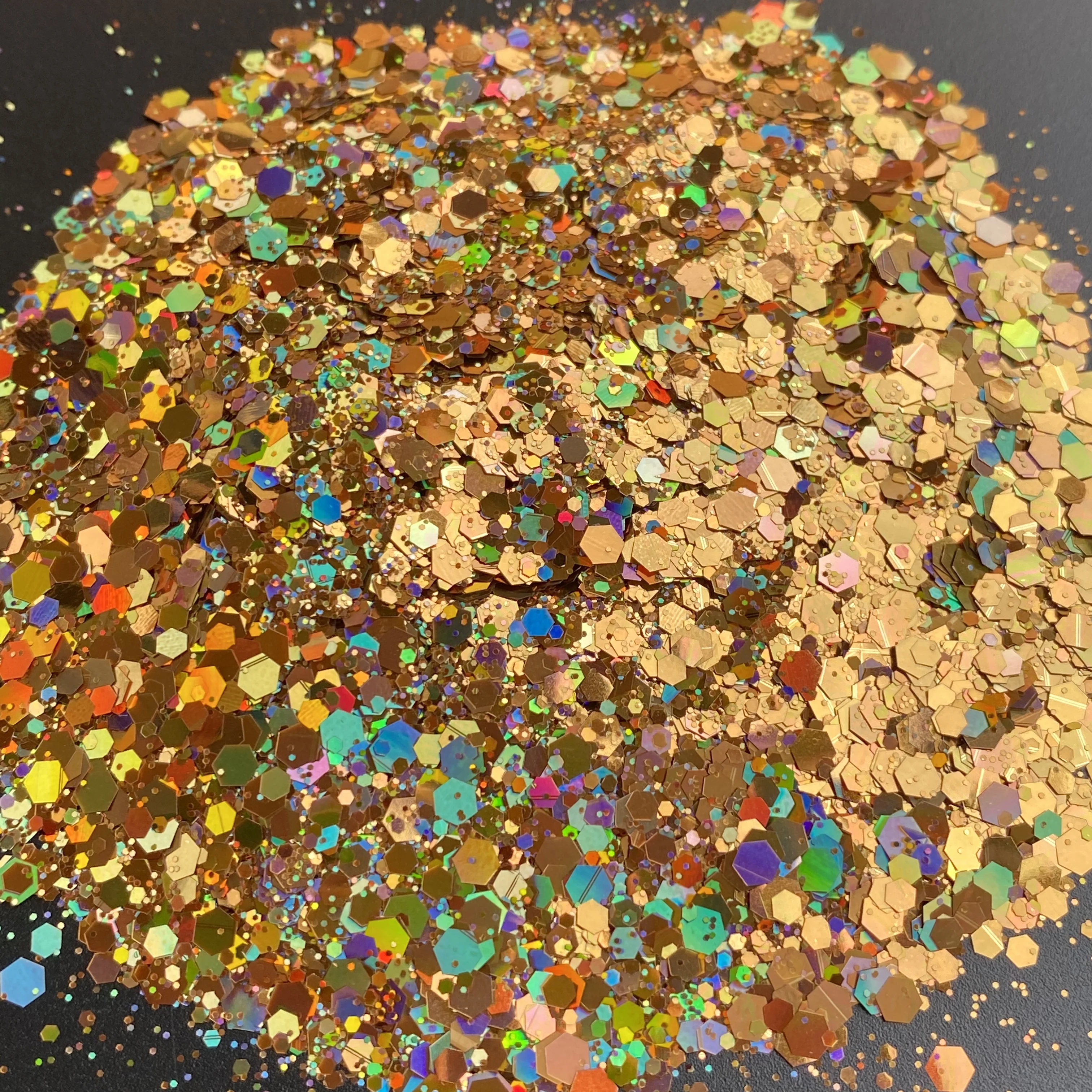 50g Bag Holographic Gold Nail Glitter Powder Mixed Hexagon Nail Art Decorations Sequin Flakes For Manicure DIY