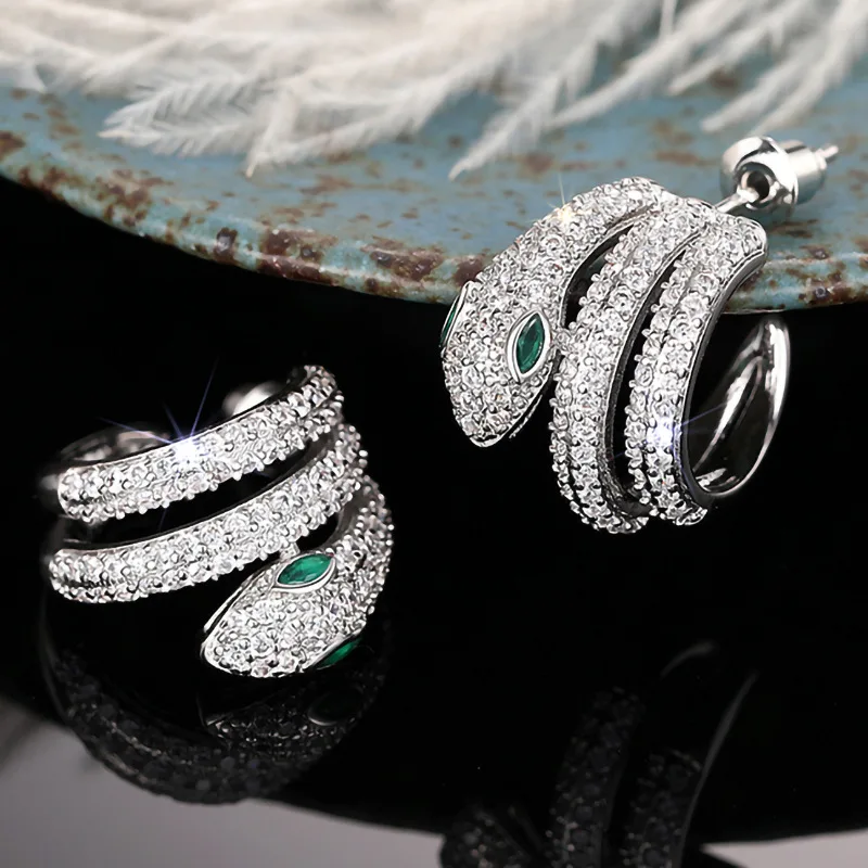 Exquisite Female Earrings 925 Sterling Silver Multi Layer Snake AAA Zircon Earrings for Women Girls  Accessories Wedding Jewelry