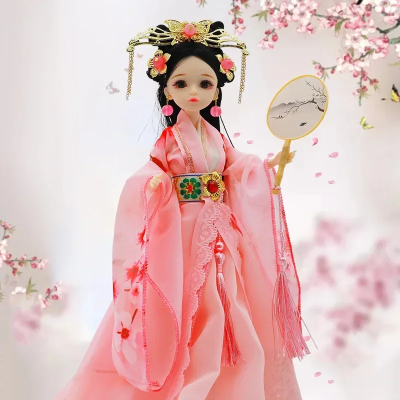 30cm chińska lalka komplet starożytne kostiumy Hanfu ubrania Vintage księżniczka 1/6 BJD lalka nakrycia głowy akcesoria zabawki dla dziewczynek prezenty