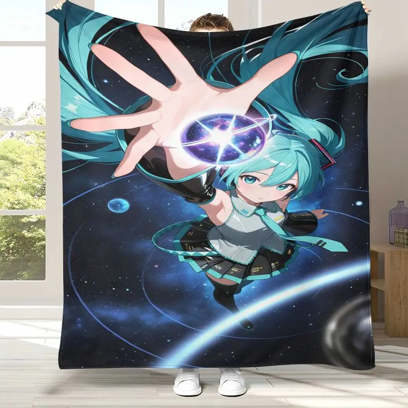 Japan Music Girl M-MIKU Cute Cartoon Soft Flannel Throw Blanket,Cozy Blanket for Bed,Sofa,Living Room,Picnic,Camping,Home Decor
