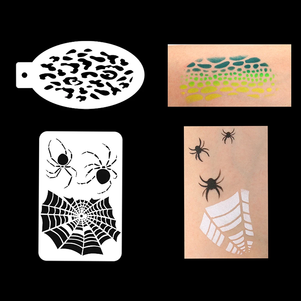 Plantillas reutilizables para pintura facial, arte corporal, maquillaje para fiesta de Halloween, Tatuajes Temporales, 8 piezas