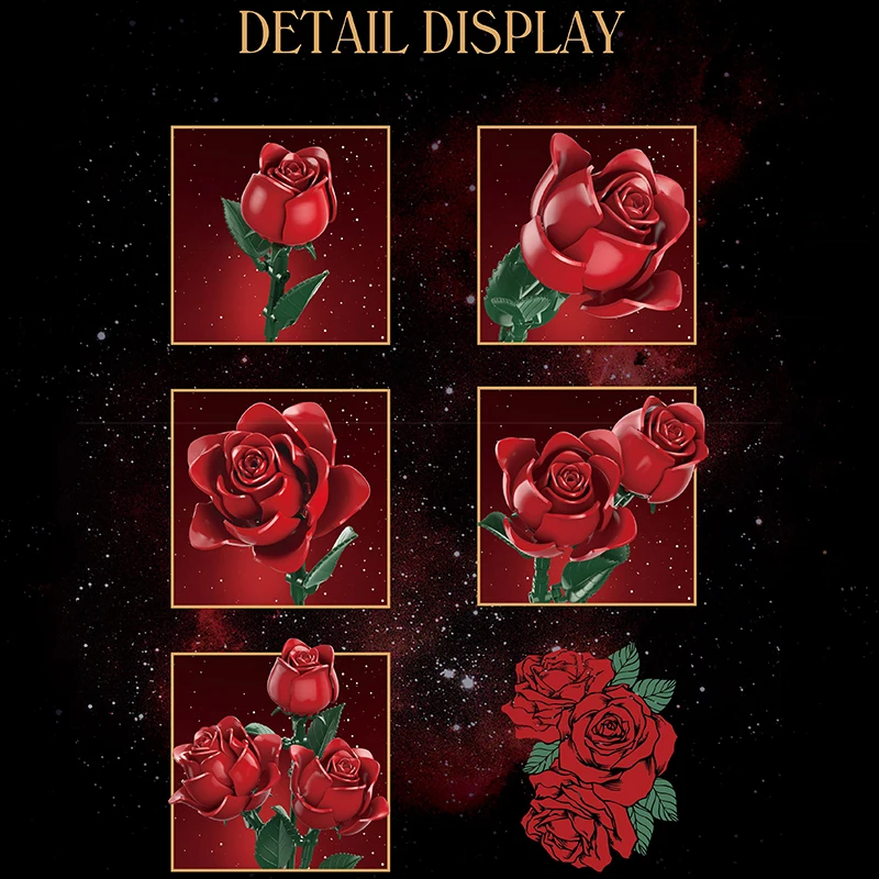 12 Red Rose Building Blocks Preserved Flower Model Bricks Desktop Decoration Kids DIY Toys Adult Valentine's Day Romantic Gifts