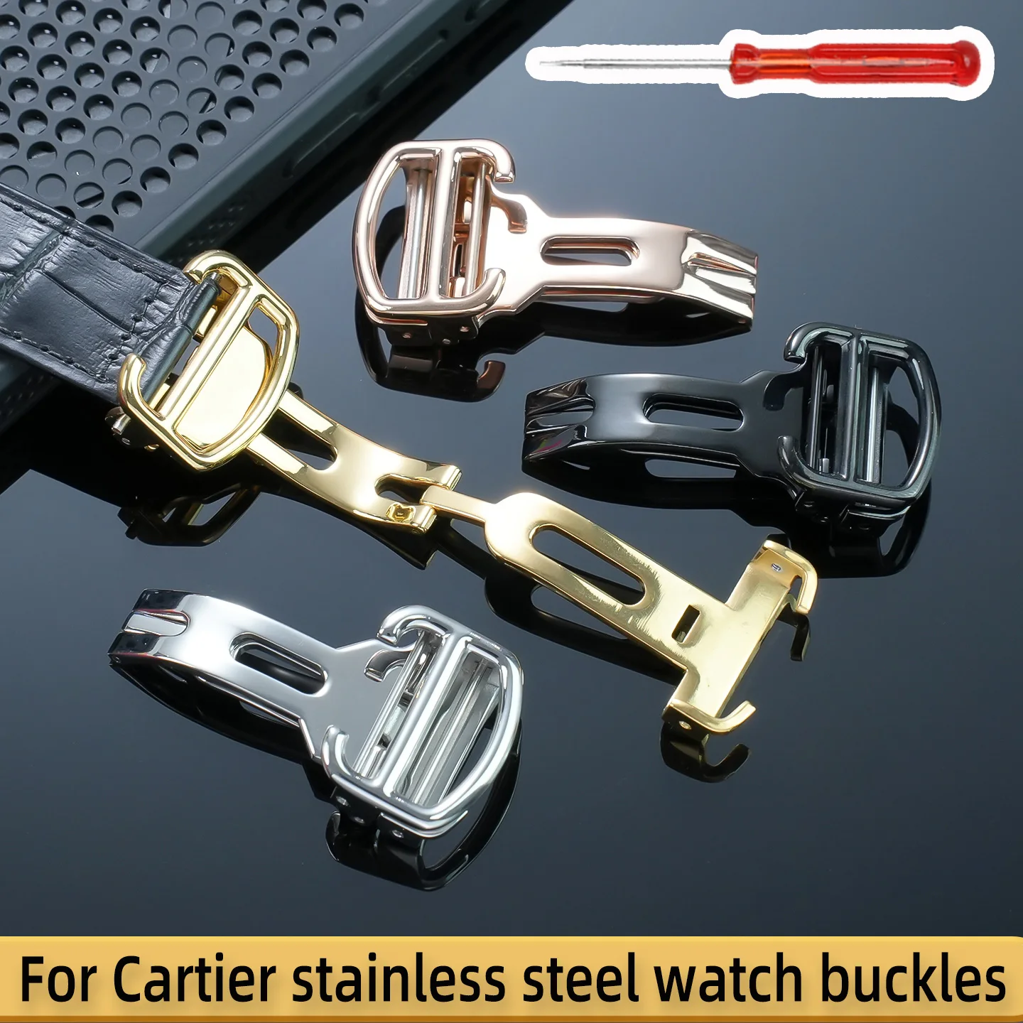 Suitable for Cartier stainless steel watch buckles, men's and women's folding buckles, belt watch buckles 14mm 16mm 18mm 20mm