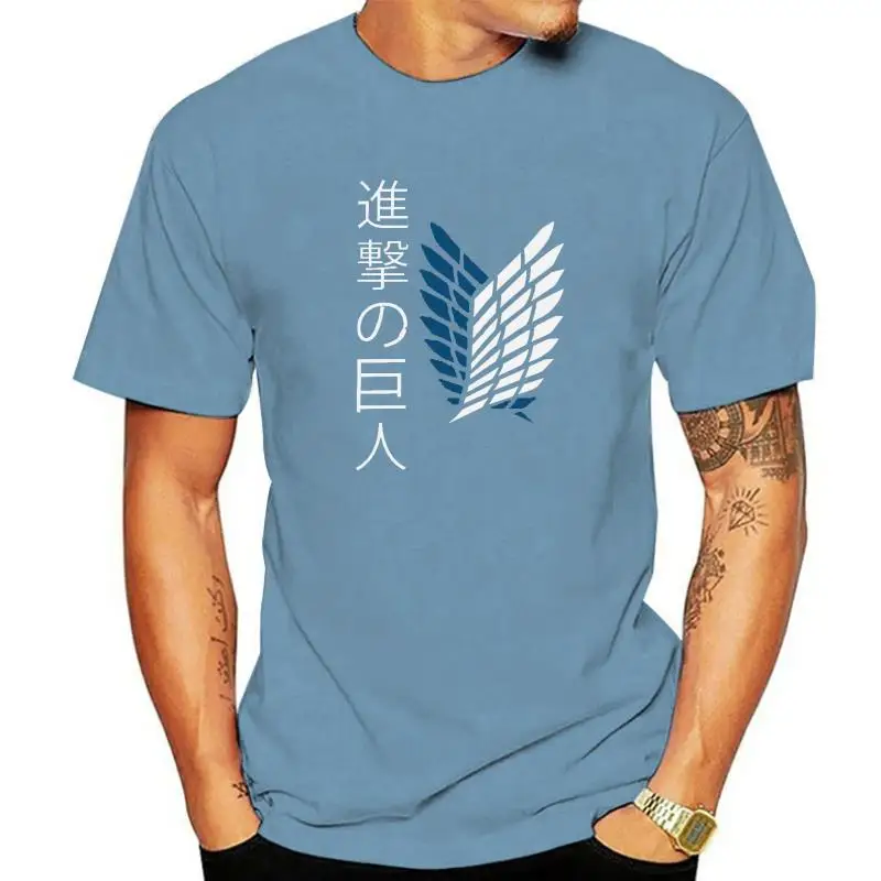 進撃の巨人メンズ-tシャツソフトコットンフリーダムウィンググラフィック-tシャツユースファッションスリムフィットナインスリーブヘンリーカラーシャツ