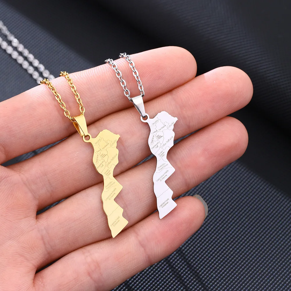 Stylish stainless steel Moroccan map with city pendant necklace lovers style style style personality collarbone chain accessorie