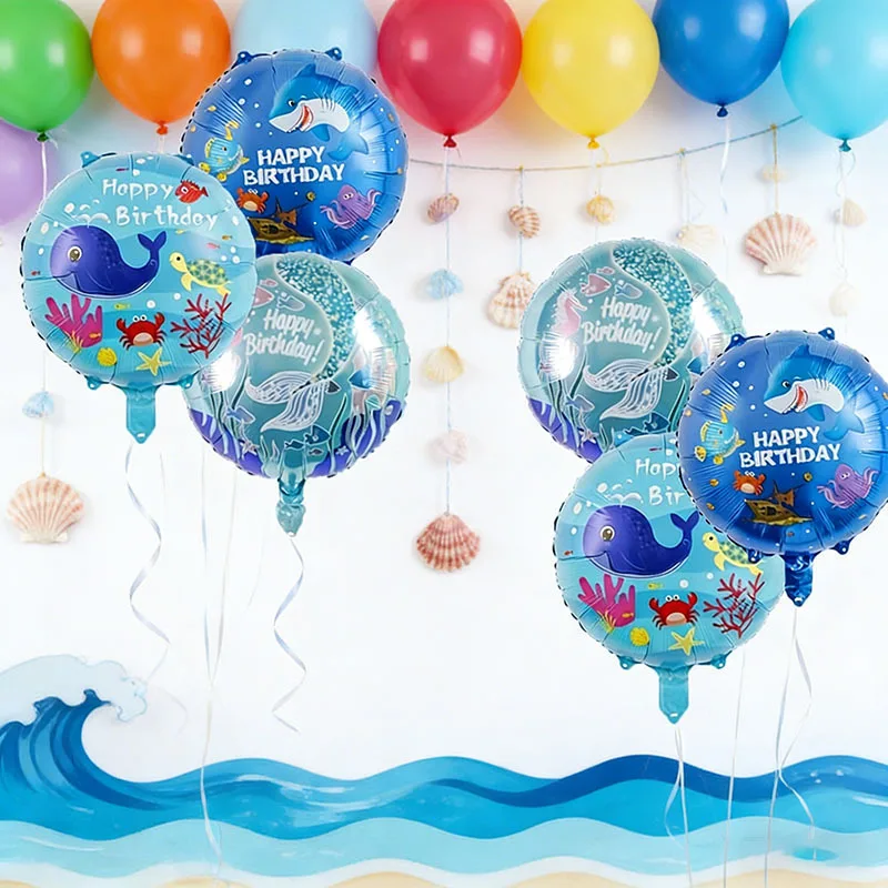 6pcs Ocean Theme Party Balloons Set Mermaid Shark Whale Designs Birthday Underwater World Celebrations Summer Party Decorations view 3