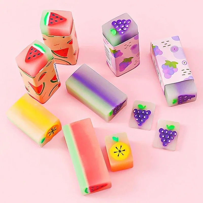 3 шт., ластик с фруктами из мультфильма, мини-новинка, детский ластик для карандашей, студенческий экзамен, рисунок, эскиз, разные цвета, канцелярские принадлежности