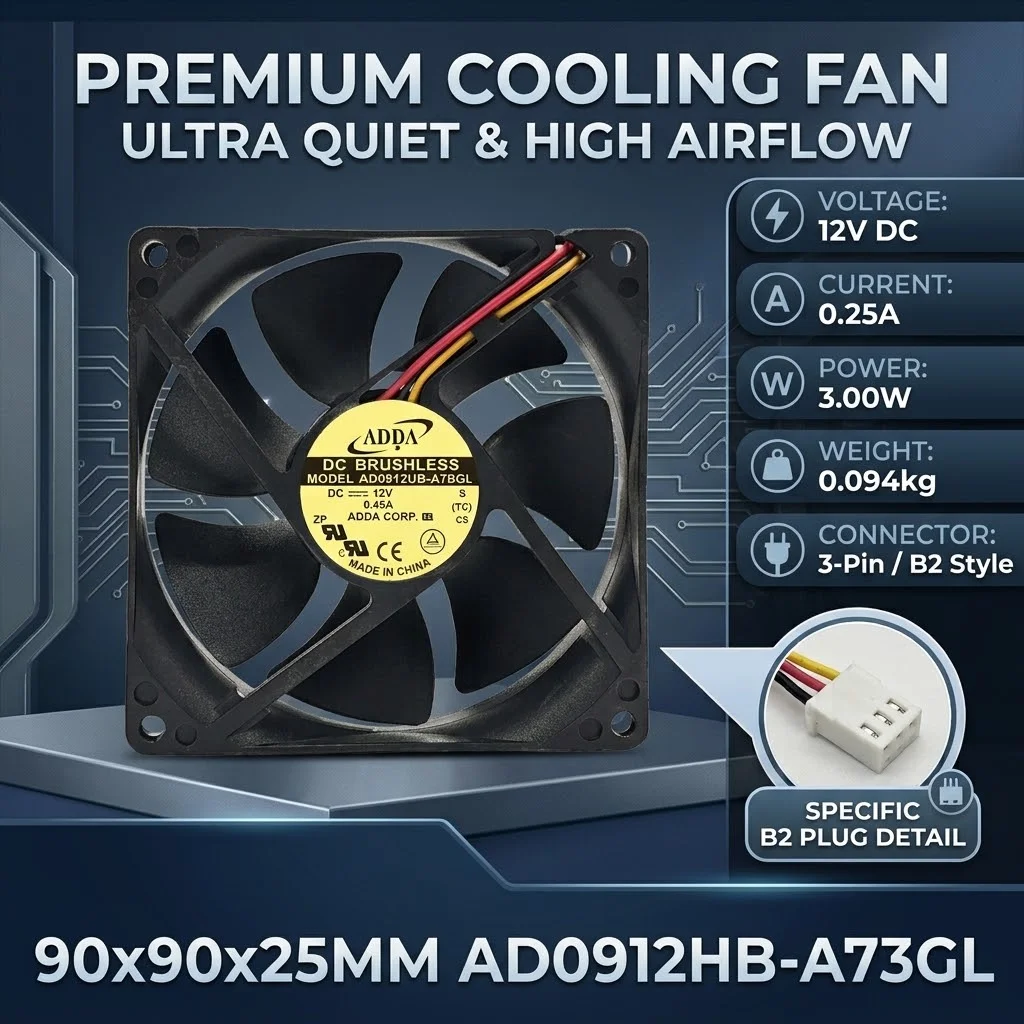 For ADDA AD0912UB-A70GL DC 12V 0.30A 9025 90x90x25mm 7-Blade 3Pin Dual Ball Bearing Server Inverter Chassis Case Cooler Fans