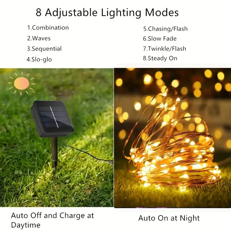 5m/10m/20m/30m LED Solar Light Outdoor Waterproof Garden Fairy String Lights 8 Modes Lighting For Christmas Copper Wire Lamp