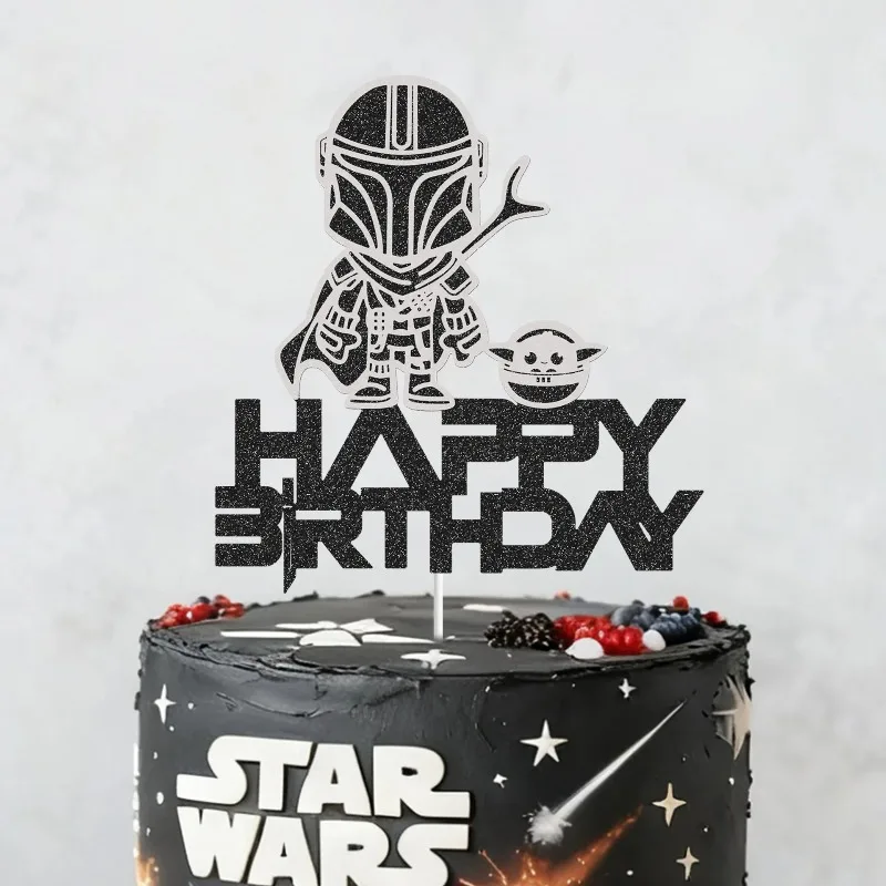 Decoração de bolo para festa de aniversário Star Wars, arranjo de bolo com tema Star Wars com luzes piscantes, cartão decorativo.