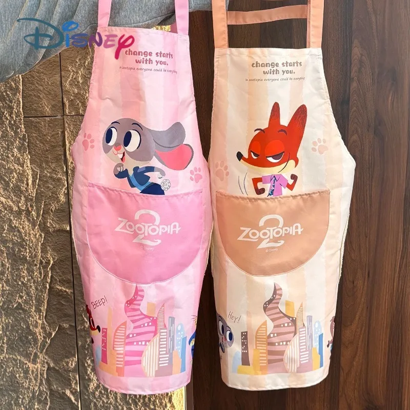 

Zootopia 2 Apron Nick Judy Cartoon Cute Waterproof Oil Stain Proof Sleeveless Waist with Pocket Kitchen Cook Draw Can Wipe Hands