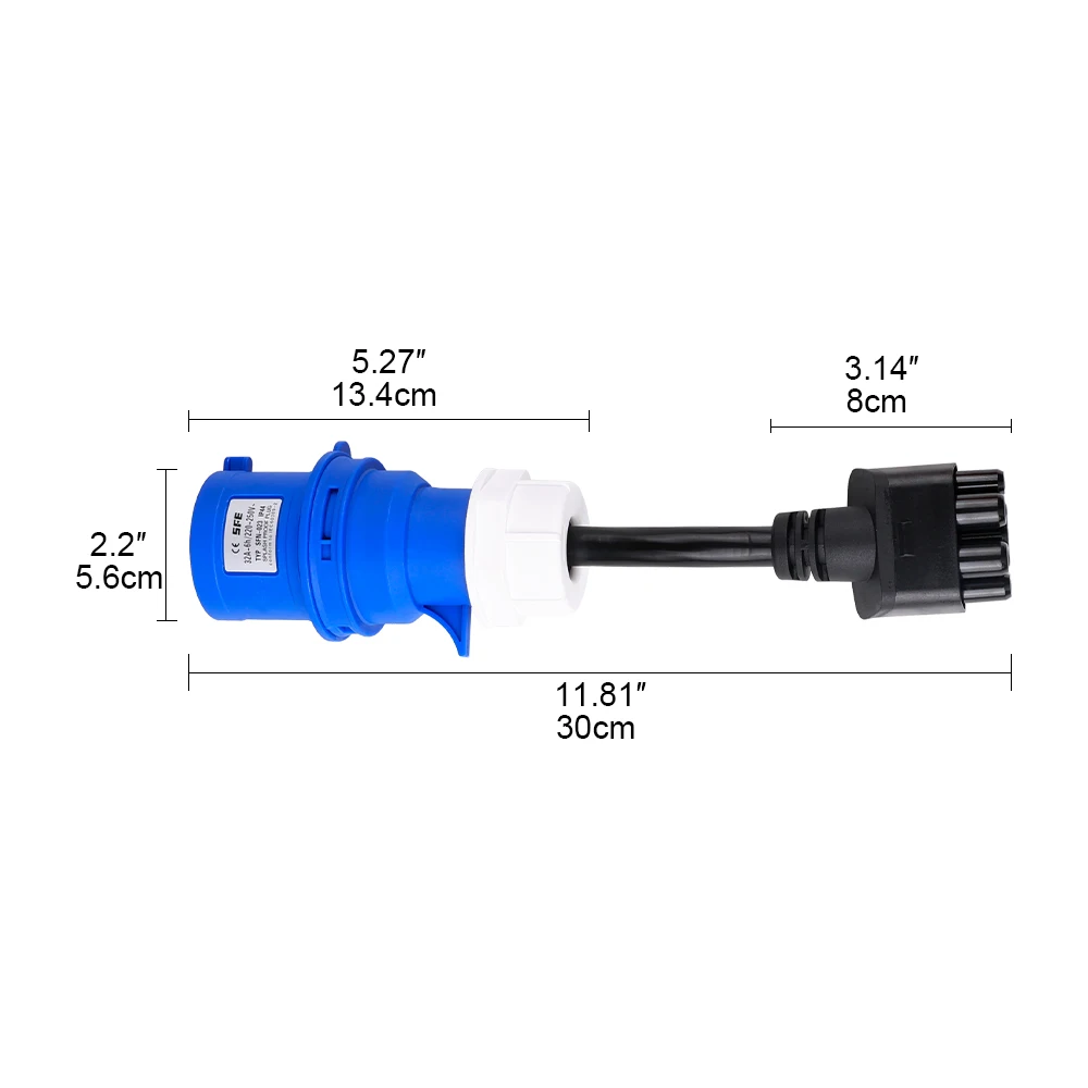 ADPOW For Tesla Model 3 S X Y Gen 2 3Pin Adapter Blue CEE Plug EV Connector Fast Charger Extension Cord Adapters 240V 32A