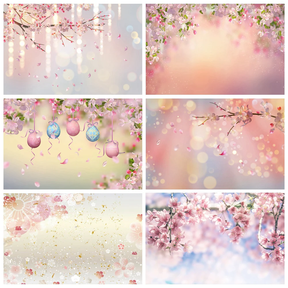 Laeacco Pink Spring Cherry Sakura Flowers Polka Dots Baby Newborn Love Portrait  Photo Backdrops Photo Backgrounds Photo Studio