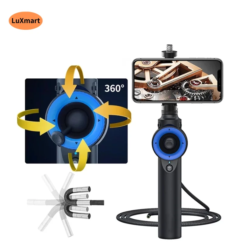 

4Way 720 Rotation Articulating Borescope, 6mm Wifi IP67 Probe Automotive Endoscope Inspection Camera with 8 Adjustable LED