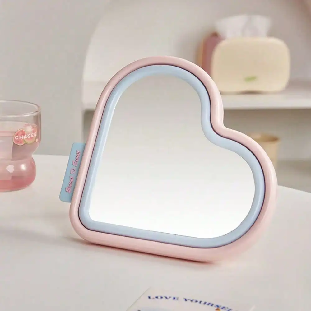 

Ins Two-Color Love Table Mirror Student Female Dormitory Can Hang Makeup Mirror Good Things Household High Value High Definition Dressing Mirror