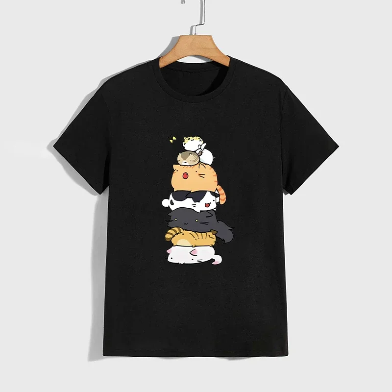 Cute Cat Pattern Tee High Grade O-Neck Short Sleeve Top 2026 Summer Women Daily Casual Fashion Women Cute Minimalist Stylish Tee