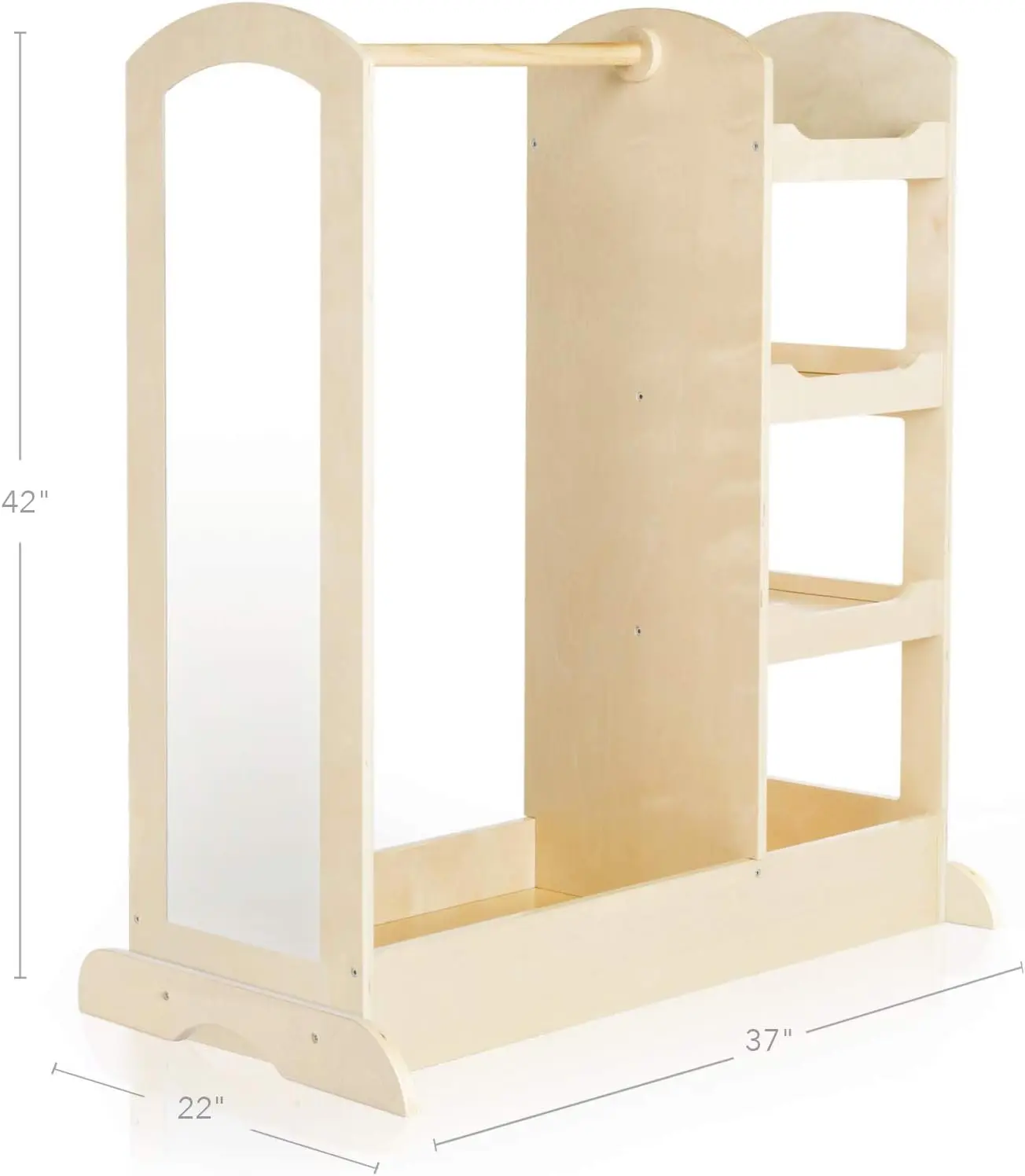 Dress-up Center – Natural: Armoire for Kids with Mirror & Shelves, Clothes Rack and Shoe Storage Dresser with Bottom Tray - Todd