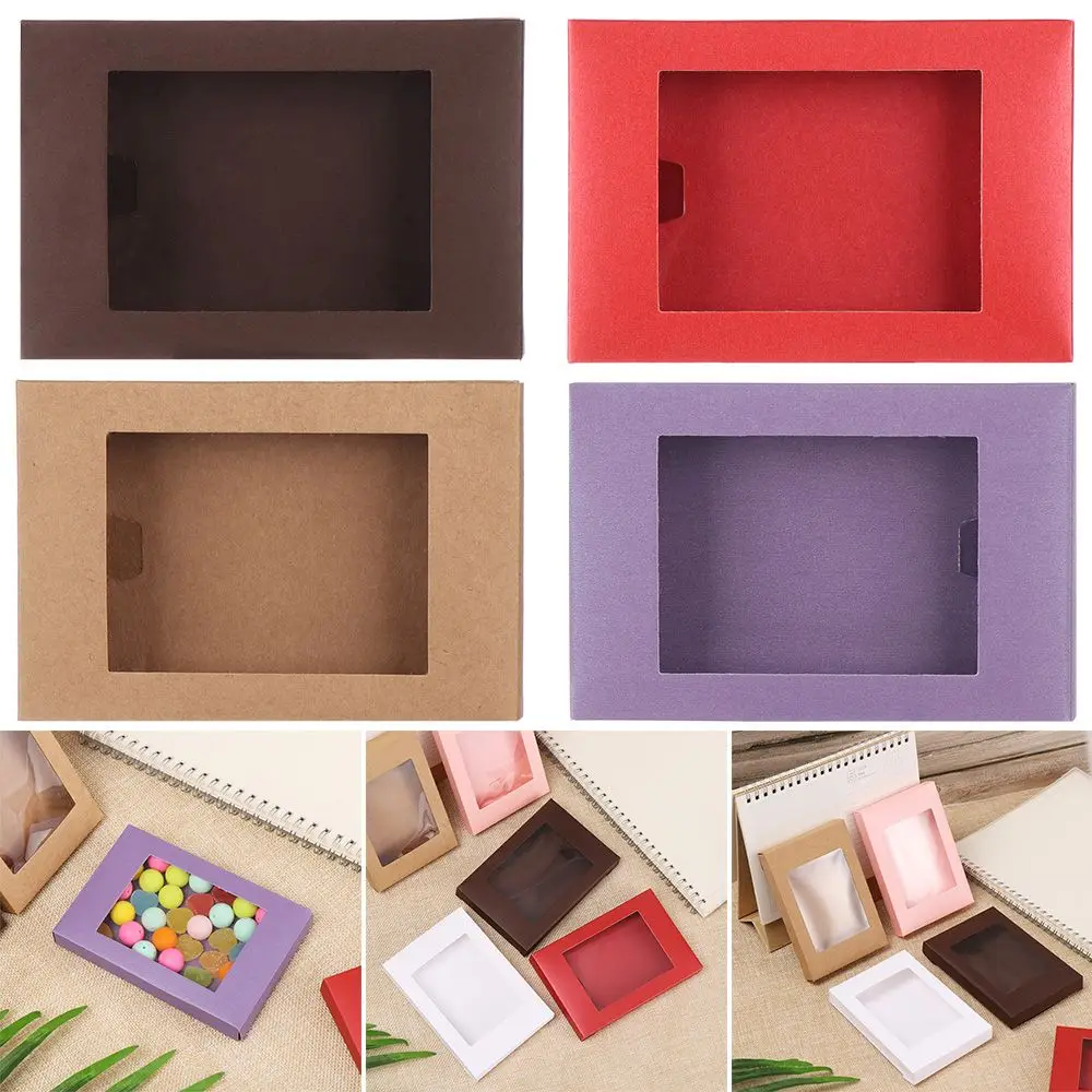 

10Pcs Colorful Hot Kids Gift Kraft Paper Birthday Party Supplies Paper Gift Box Candy Wrapping Bag Cake Package Clear PVC Window