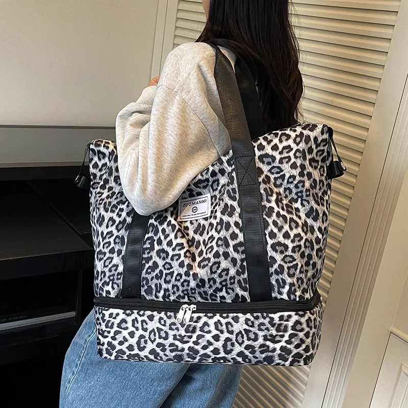 Modische Leopardenmuster-Reisetasche Sport- und Fitnesstasche Yoga-Handtasche Geeignet für Reisen, Fitness, Tourismus, Yoga und Andere Aktivitäten – Detail 7