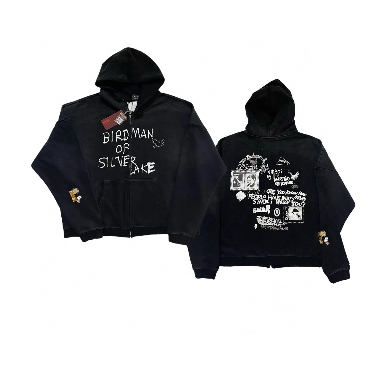 Bird Man of Silver Lake Paly lavado hacer viejo cremallera Sudadera con capucha hombres mujeres negro industria pesada High Street jerseys casuales sueltos